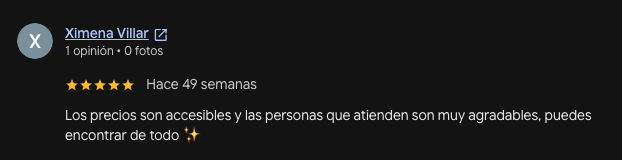 Reseña de Google de Ximena Villar